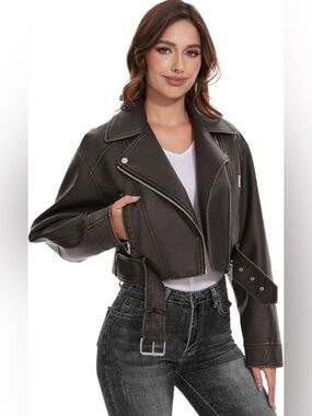 Fahsyee Green Faux Leather Jacket Motorcycle Biker Outwear Sz M NWT Vintage #F